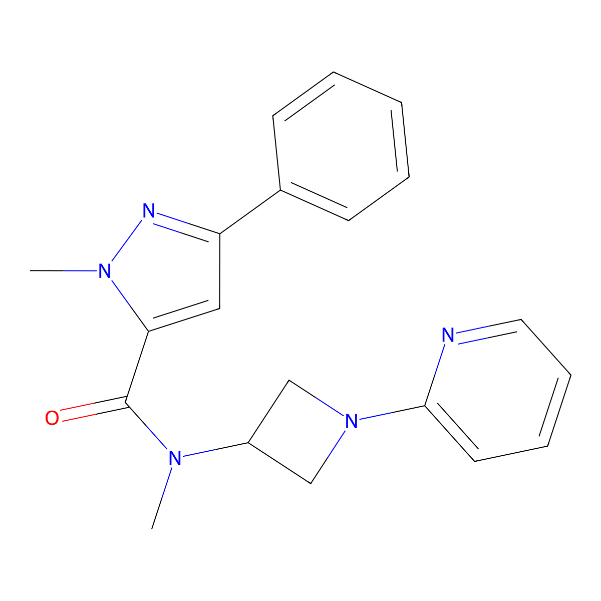 N,1-dimethyl-3-phenyl-N-[1-(pyridin-2-yl)azetidin-3-yl]-1H-pyrazole-5-carboxamide molecular structure, CAS 2415624-45-0