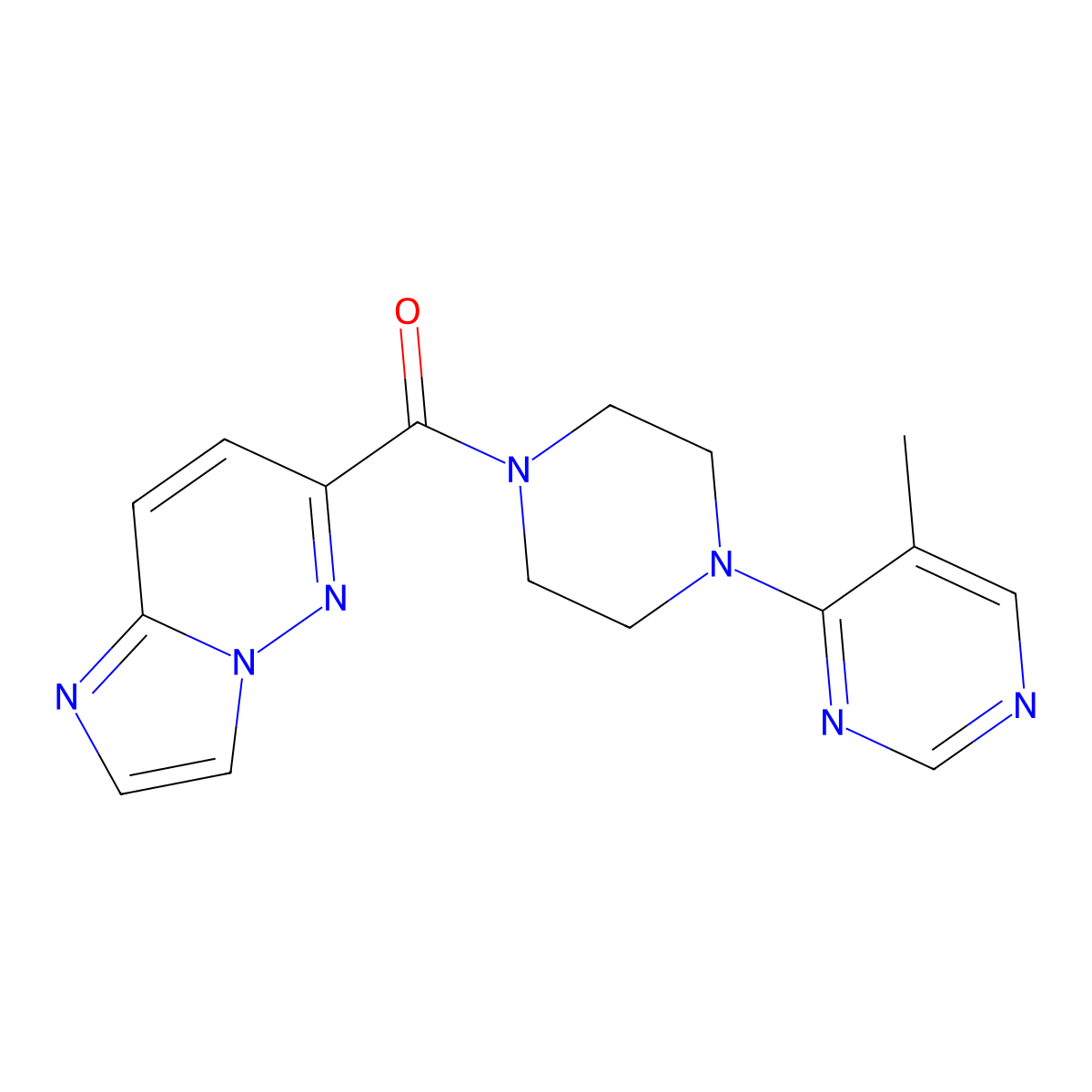4-(4-{Imidazo[1,2-b]pyridazine-6-carbonyl}piperazin-1-yl)-5-methylpyrimidine molecular structure, CAS 2415624-46-1