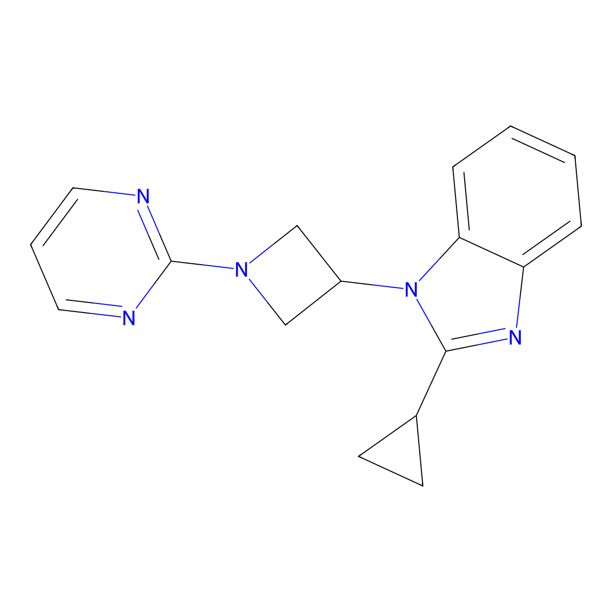 2-cyclopropyl-1-[1-(pyrimidin-2-yl)azetidin-3-yl]-1H-1,3-benzodiazole molecular structure, CAS 2415624-49-4