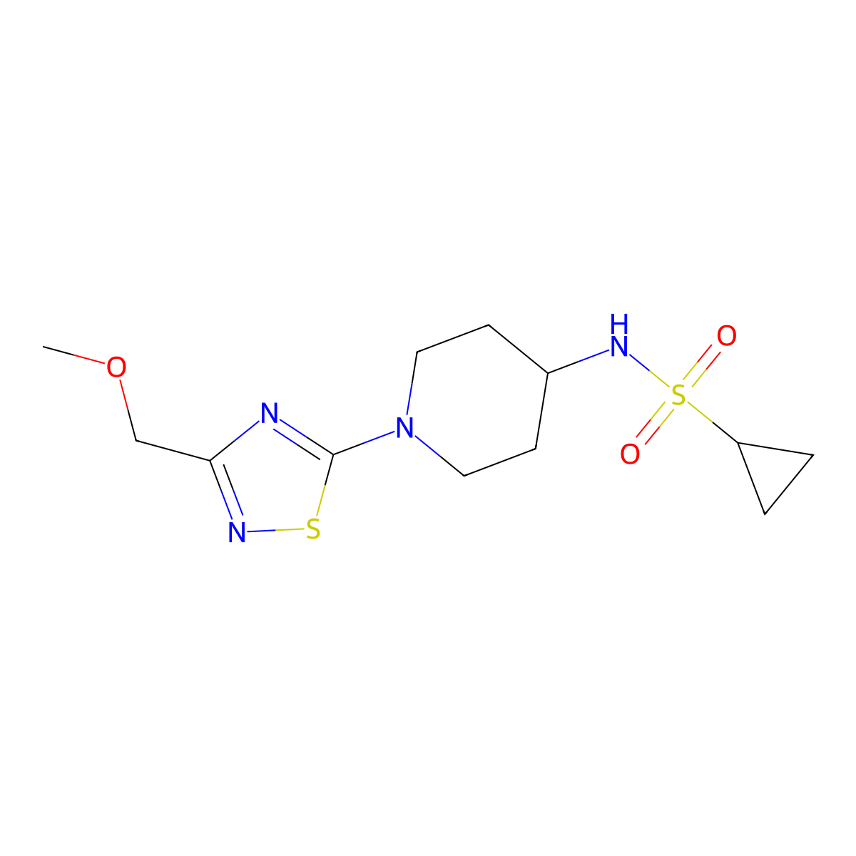 N-{1-[3-(methoxymethyl)-1,2,4-thiadiazol-5-yl]piperidin-4-yl}cyclopropanesulfonamide molecular structure, CAS 2415624-51-8