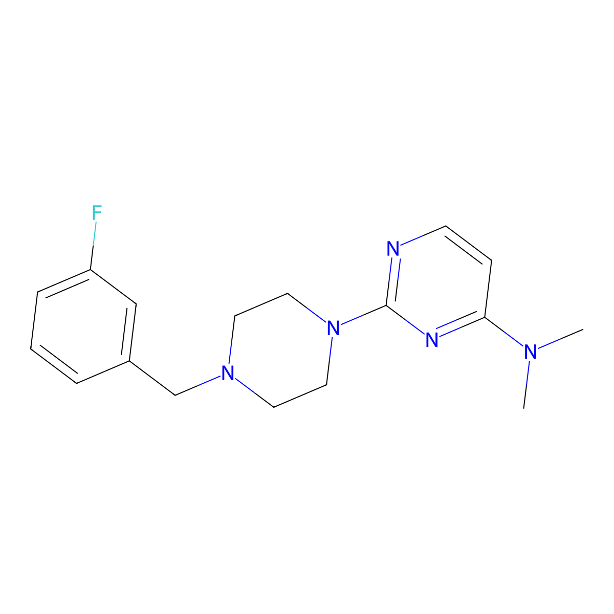 2-{4-[(3-fluorophenyl)methyl]piperazin-1-yl}-N,N-dimethylpyrimidin-4-amine molecular structure, CAS 2415624-56-3