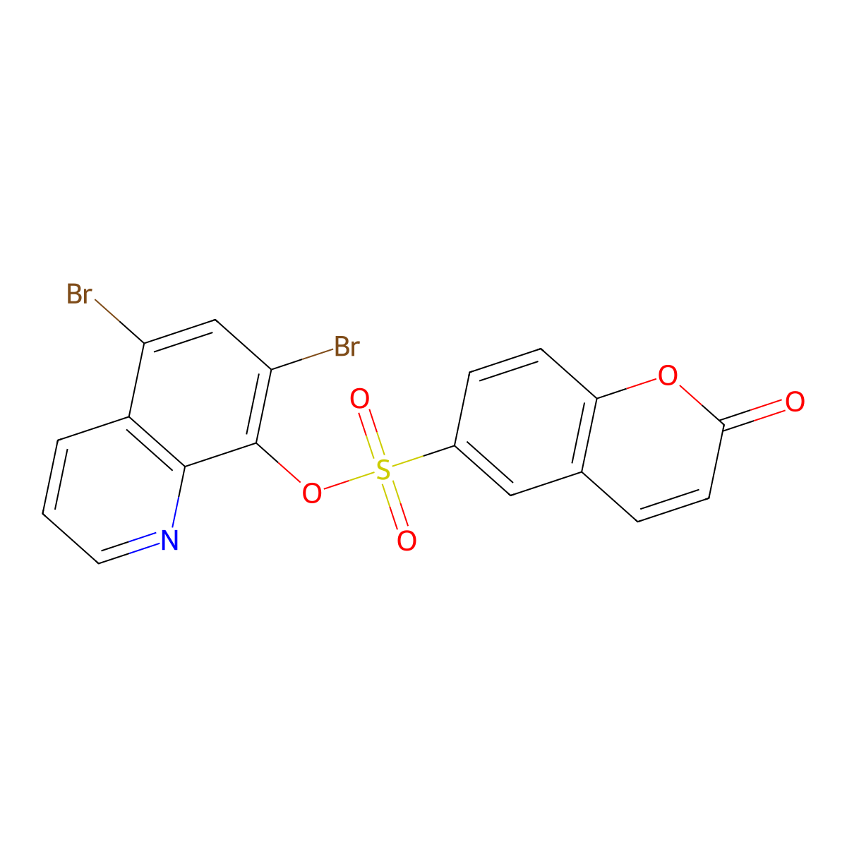 (5,7-Dibromoquinolin-8-yl) 2-oxochromene-6-sulfonate molecular structure, CAS 2415624-73-4