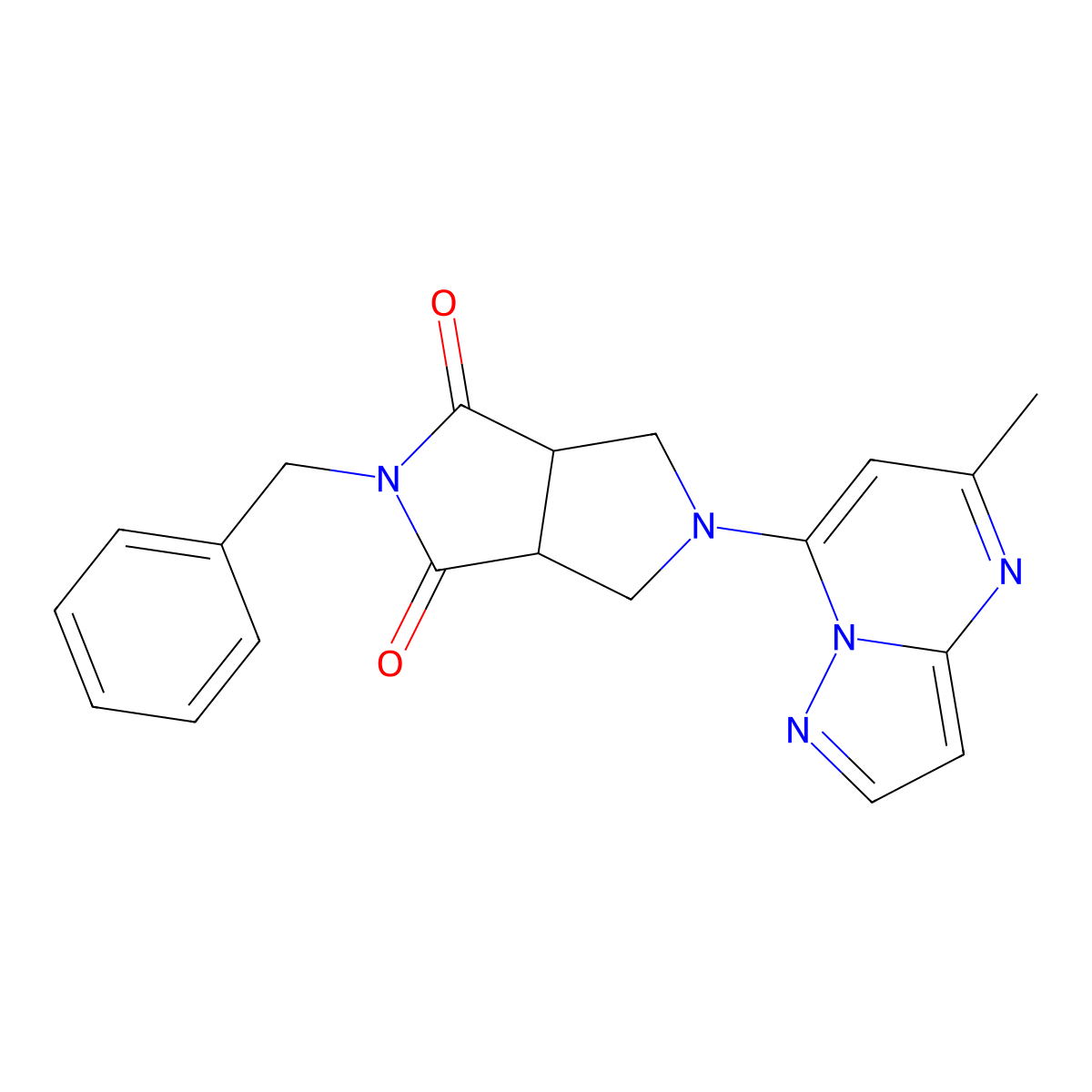 2-Benzyl-5-{5-methylpyrazolo[1,5-a]pyrimidin-7-yl}-octahydropyrrolo[3,4-c]pyrrole-1,3-dione molecular structure, CAS 2415624-76-7