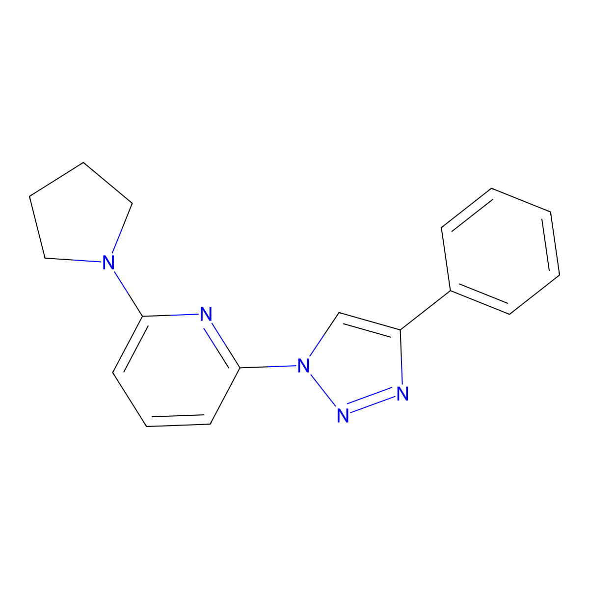 2-(4-phenyl-1H-1,2,3-triazol-1-yl)-6-(pyrrolidin-1-yl)pyridine molecular structure, CAS 2415624-78-9