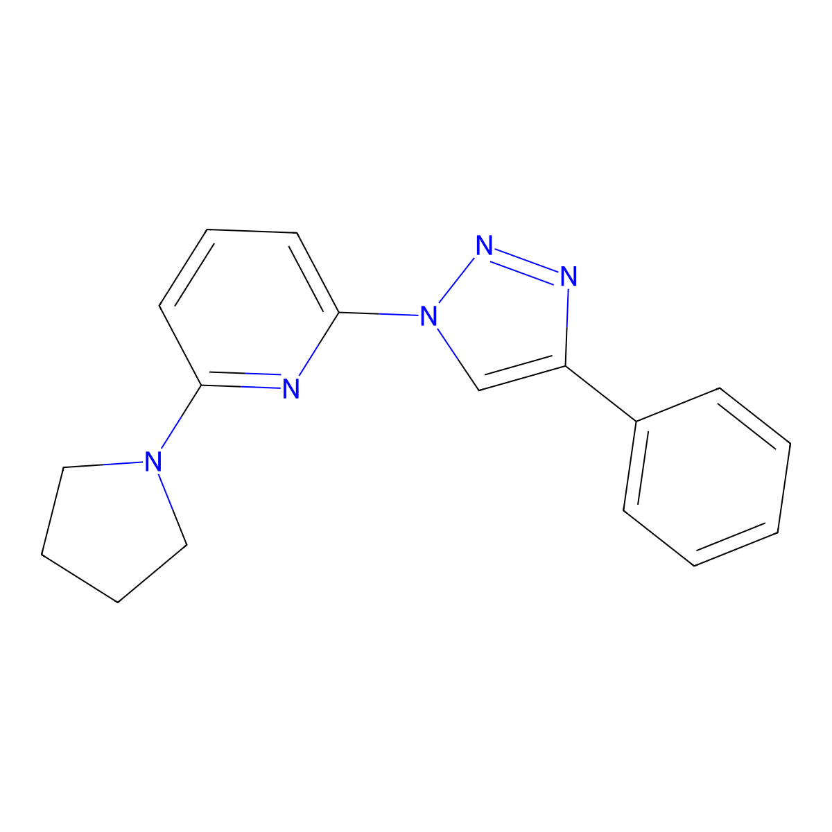 2-(4-phenyl-1H-1,2,3-triazol-1-yl)-6-(pyrrolidin-1-yl)pyridine molecular structure, CAS 2415624-78-9
