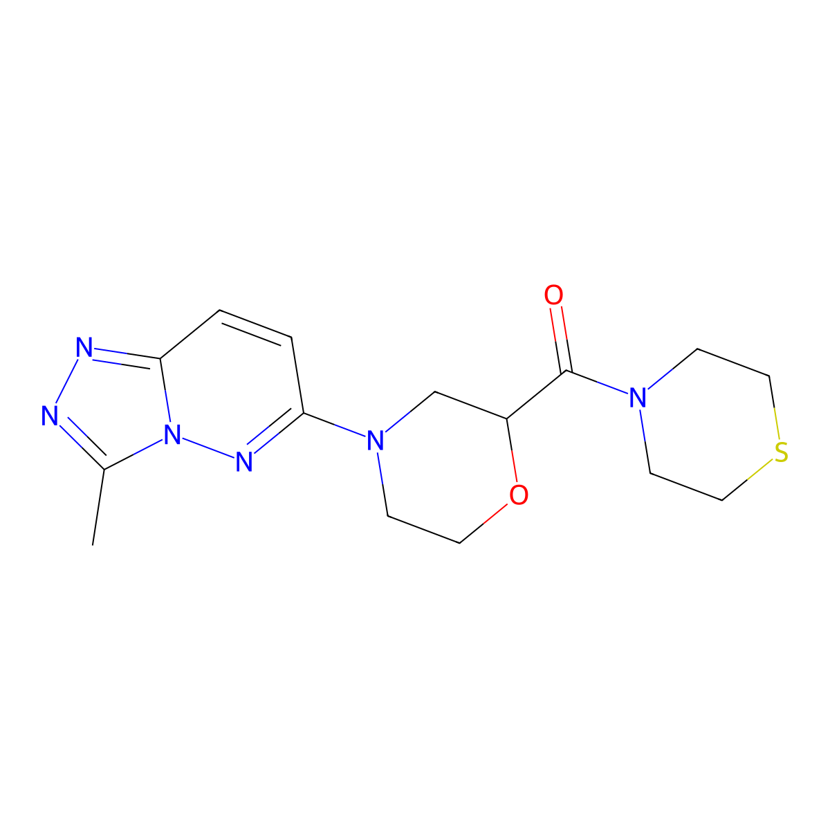 4-{3-Methyl-[1,2,4]triazolo[4,3-b]pyridazin-6-yl}-2-(thiomorpholine-4-carbonyl)morpholine molecular structure, CAS 2415624-84-7