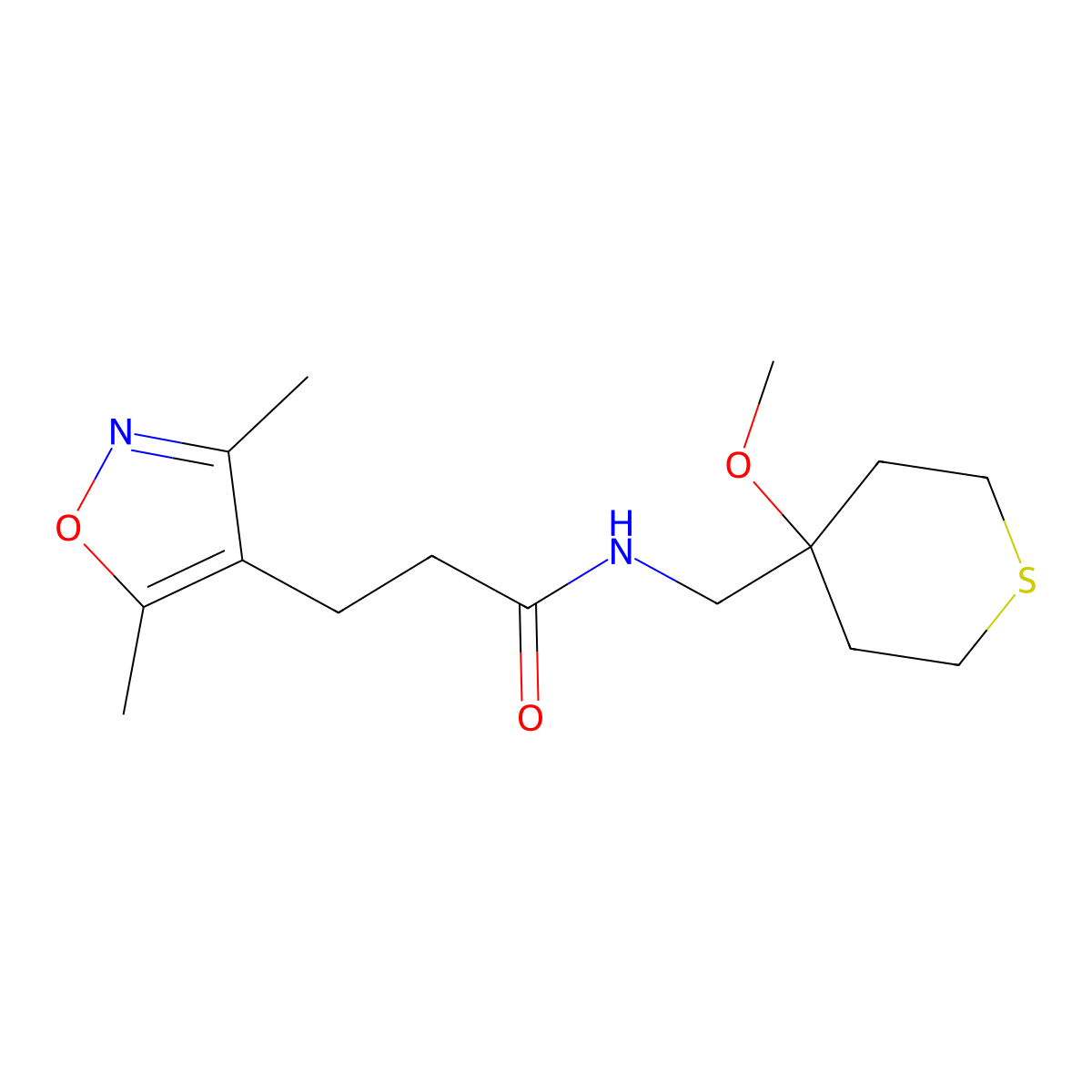 3-(3,5-Dimethyl-1,2-oxazol-4-yl)-N-[(4-methoxythian-4-yl)methyl]propanamide molecular structure, CAS 2415624-88-1