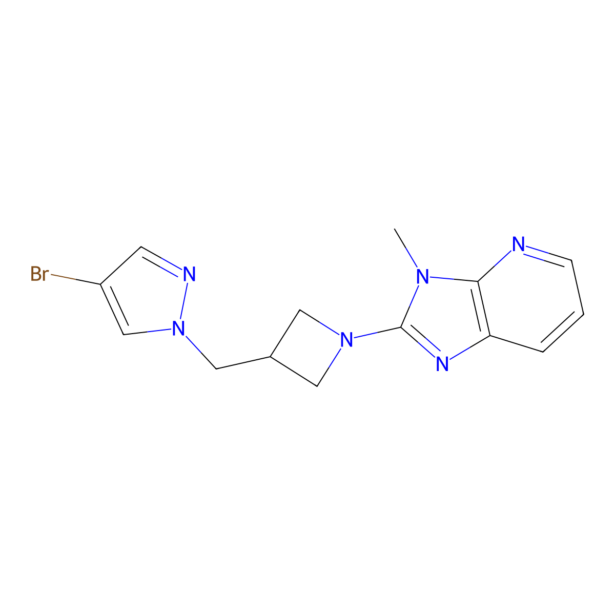 4-bromo-1-[(1-{3-methyl-3H-imidazo[4,5-b]pyridin-2-yl}azetidin-3-yl)methyl]-1H-pyrazole molecular structure, CAS 2415624-90-5