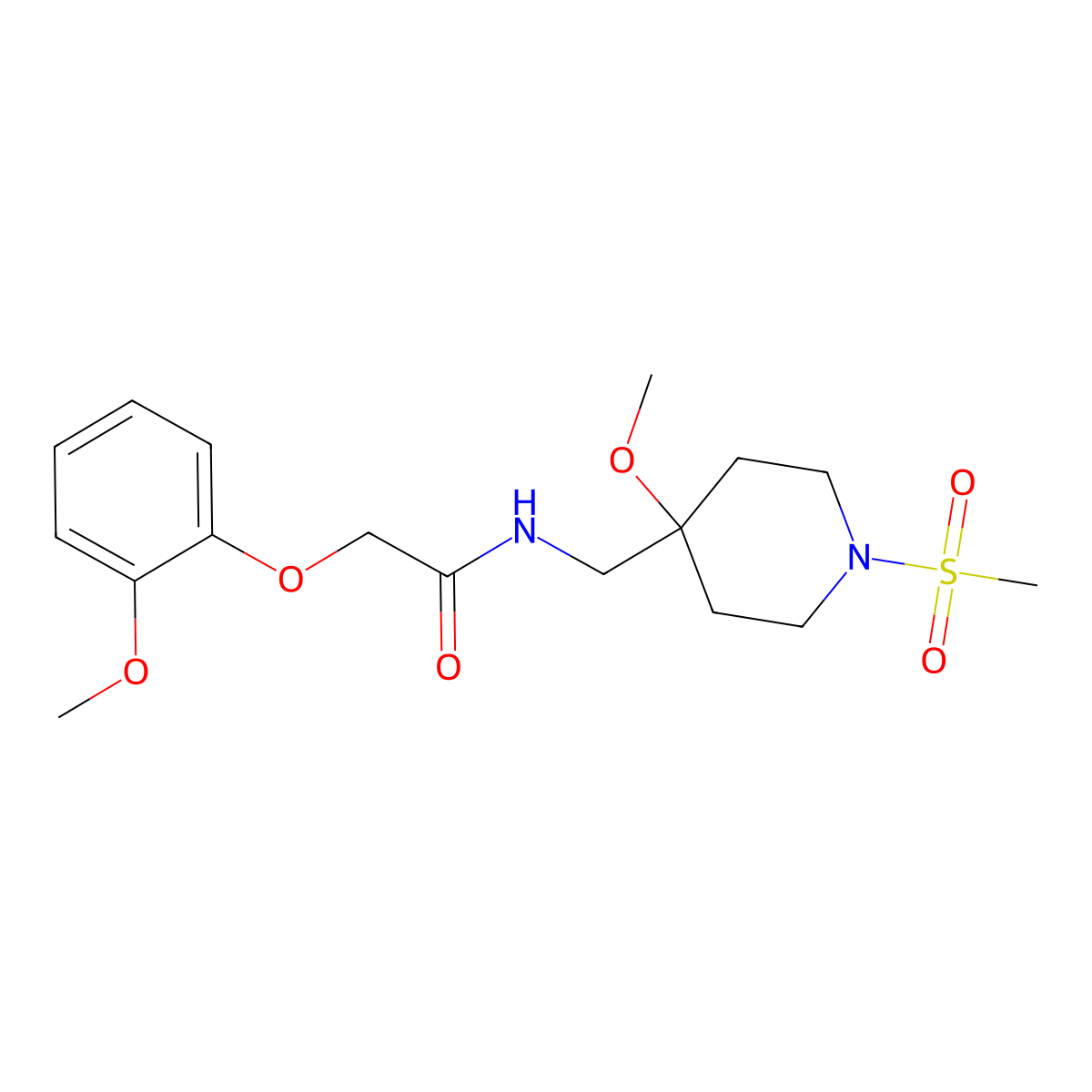 N-[(1-methanesulfonyl-4-methoxypiperidin-4-yl)methyl]-2-(2-methoxyphenoxy)acetamide molecular structure, CAS 2415624-92-7
