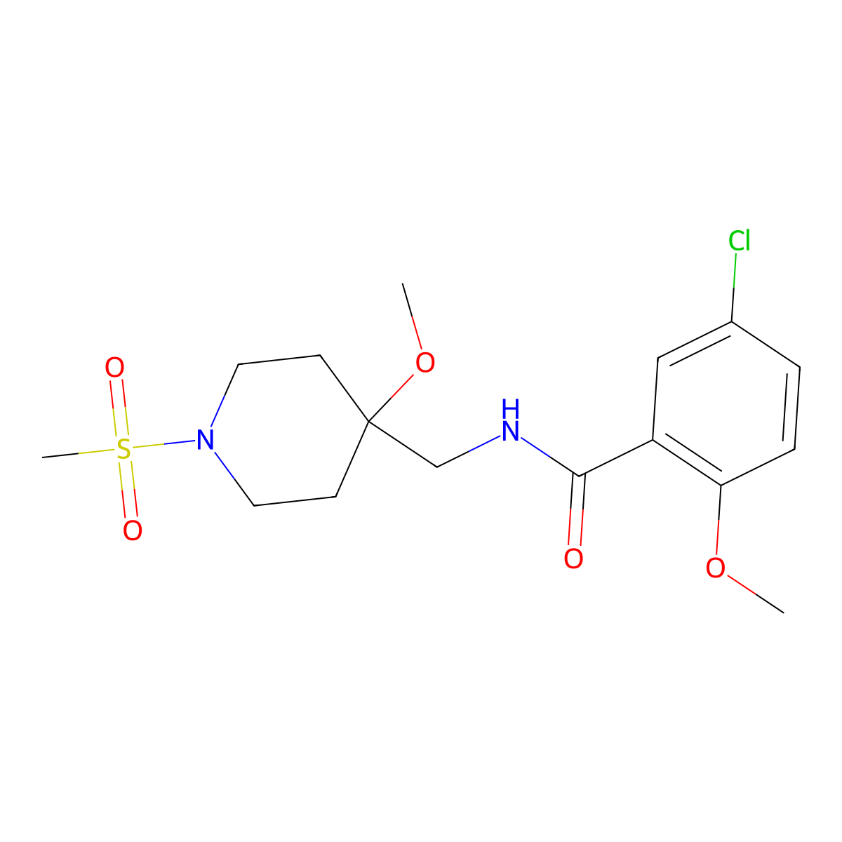5-chloro-N-[(1-methanesulfonyl-4-methoxypiperidin-4-yl)methyl]-2-methoxybenzamide molecular structure, CAS 2415624-93-8