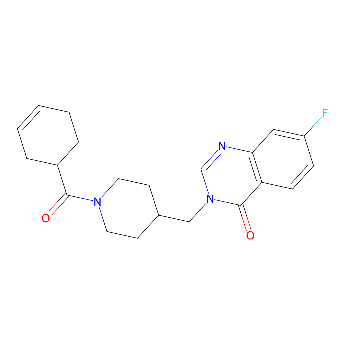 3-{[1-(Cyclohex-3-ene-1-carbonyl)piperidin-4-yl]methyl}-7-fluoro-3,4-dihydroquinazolin-4-one molecular structure, CAS 2415624-96-1
