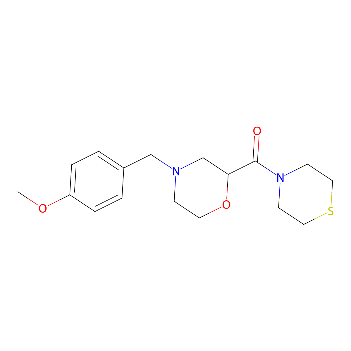 4-[(4-Methoxyphenyl)methyl]-2-(thiomorpholine-4-carbonyl)morpholine molecular structure, CAS 2415625-01-1