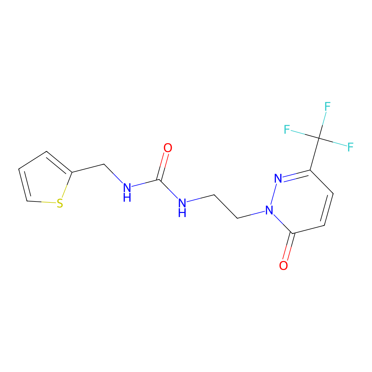 1-{2-[6-Oxo-3-(trifluoromethyl)-1,6-dihydropyridazin-1-yl]ethyl}-3-[(thiophen-2-yl)methyl]urea molecular structure, CAS 2415625-04-4