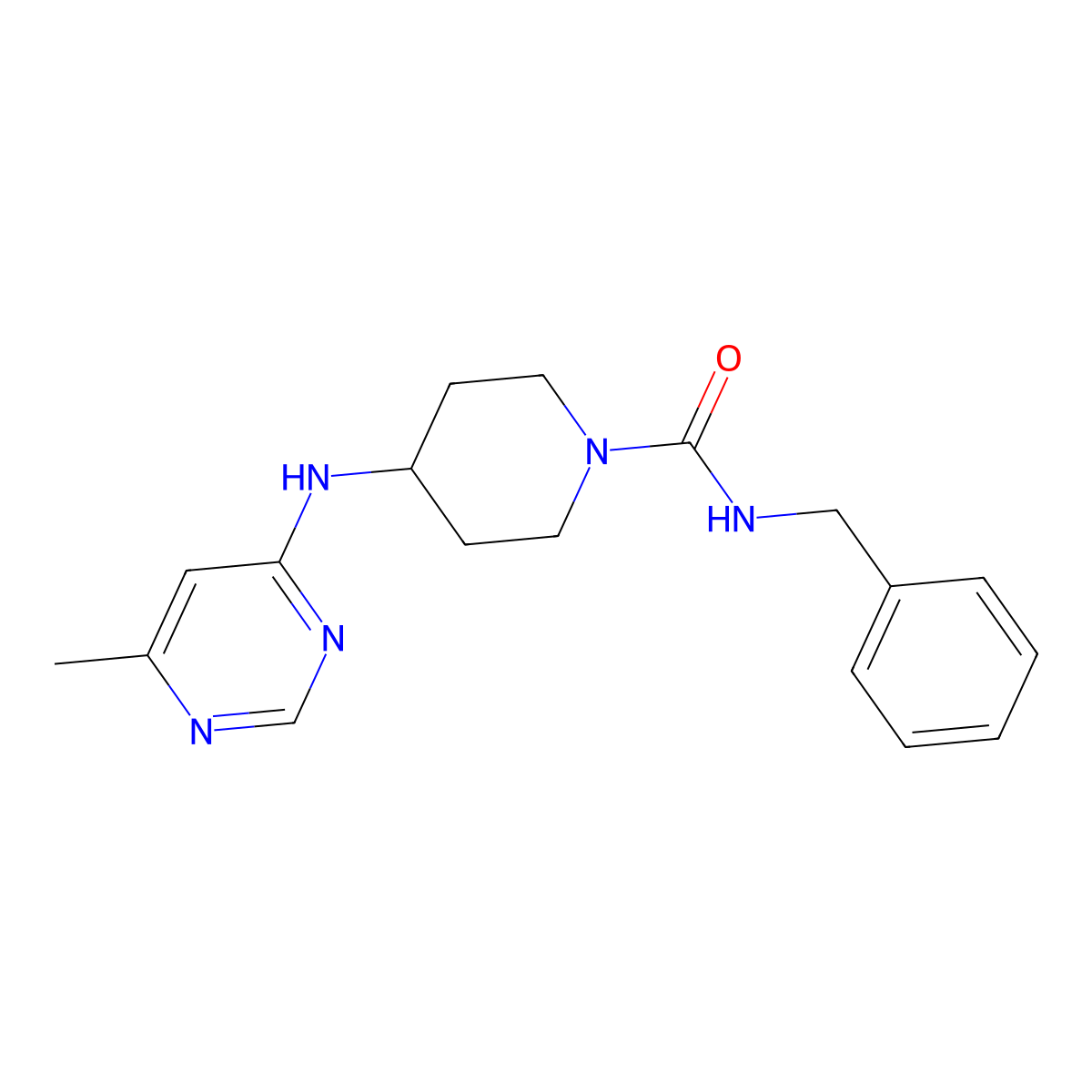 N-Benzyl-4-[(6-methylpyrimidin-4-yl)amino]piperidine-1-carboxamide molecular structure, CAS 2415625-06-6