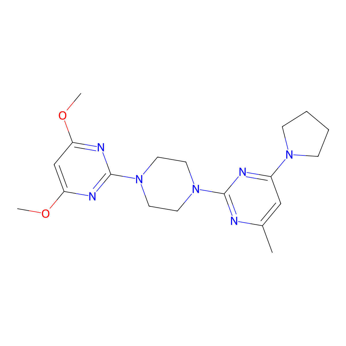 2-[4-(4,6-Dimethoxypyrimidin-2-yl)piperazin-1-yl]-4-methyl-6-(pyrrolidin-1-yl)pyrimidine molecular structure, CAS 2415625-07-7