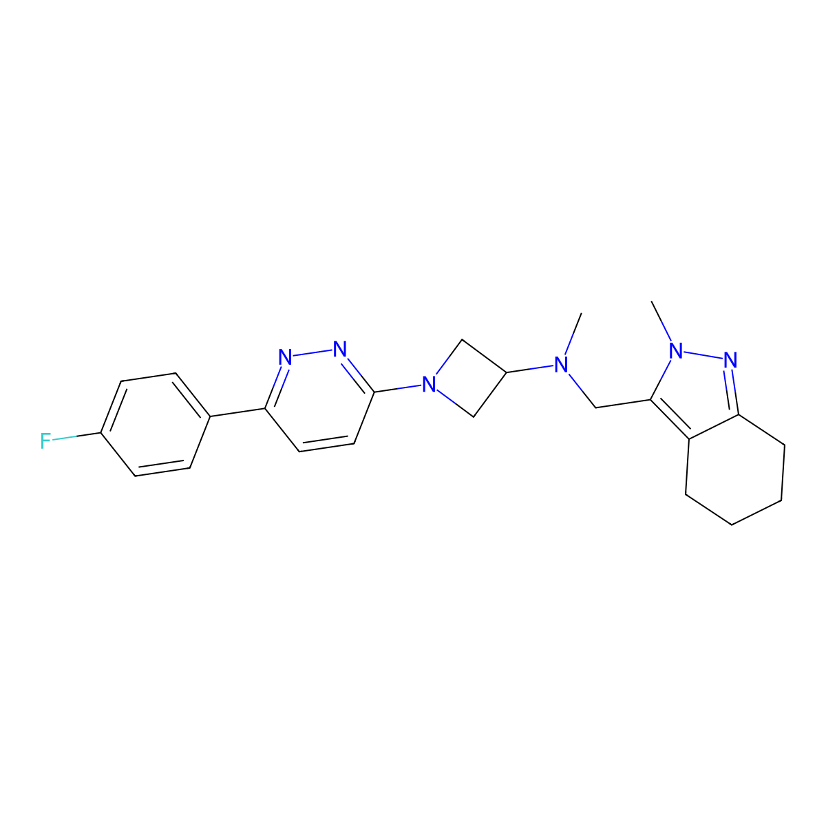 1-[6-(4-fluorophenyl)pyridazin-3-yl]-N-methyl-N-[(2-methyl-4,5,6,7-tetrahydro-2H-indazol-3-yl)methyl]azetidin-3-amine molecular structure, CAS 2415625-09-9