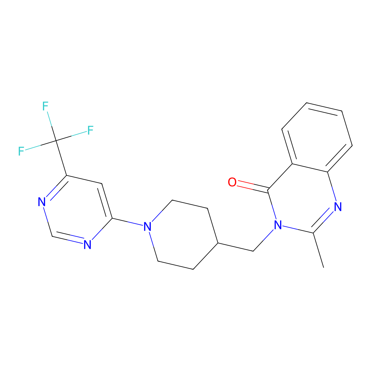 2-Methyl-3-({1-[6-(trifluoromethyl)pyrimidin-4-yl]piperidin-4-yl}methyl)-3,4-dihydroquinazolin-4-one molecular structure, CAS 2415625-10-2
