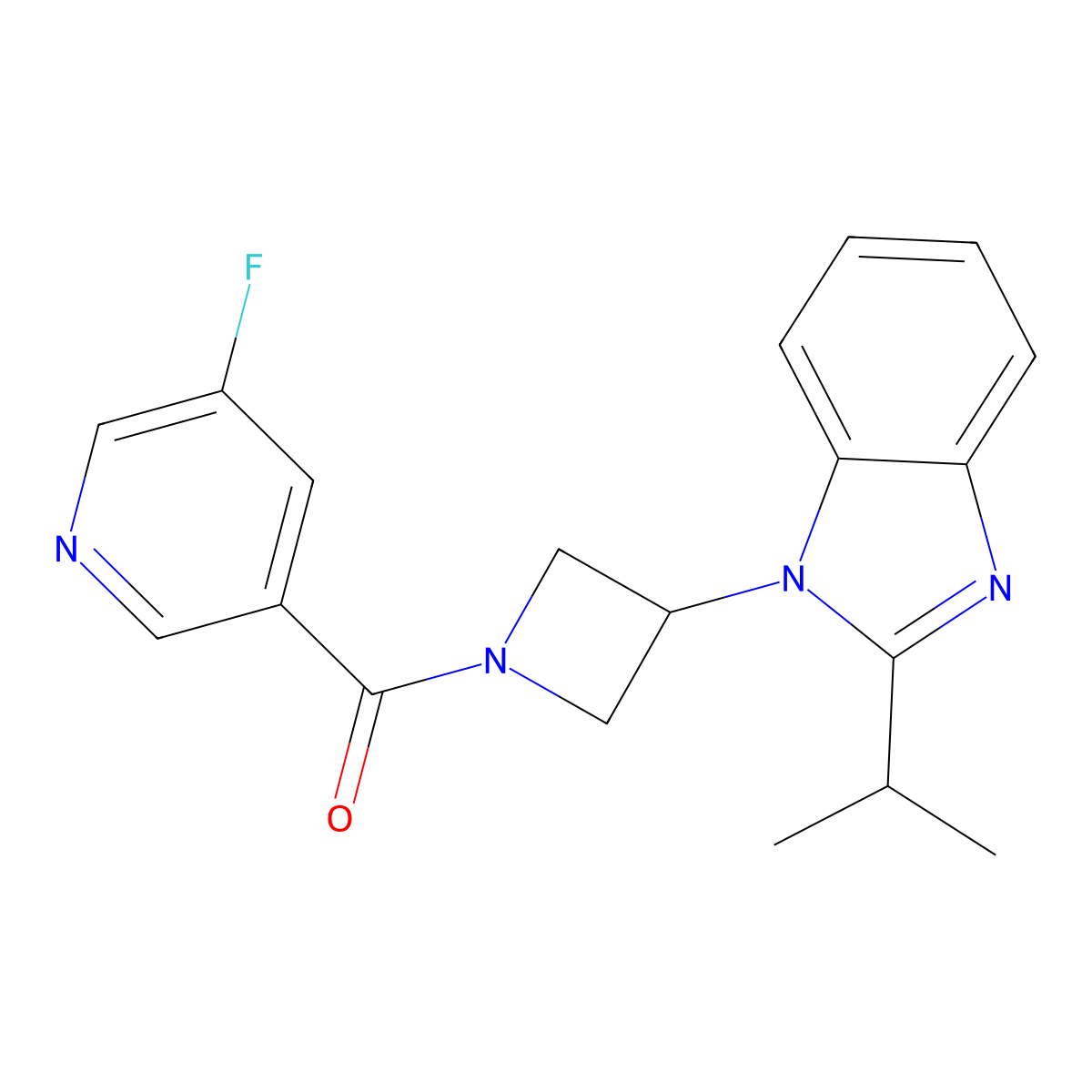 1-[1-(5-fluoropyridine-3-carbonyl)azetidin-3-yl]-2-(propan-2-yl)-1H-1,3-benzodiazole molecular structure, CAS 2415625-19-1