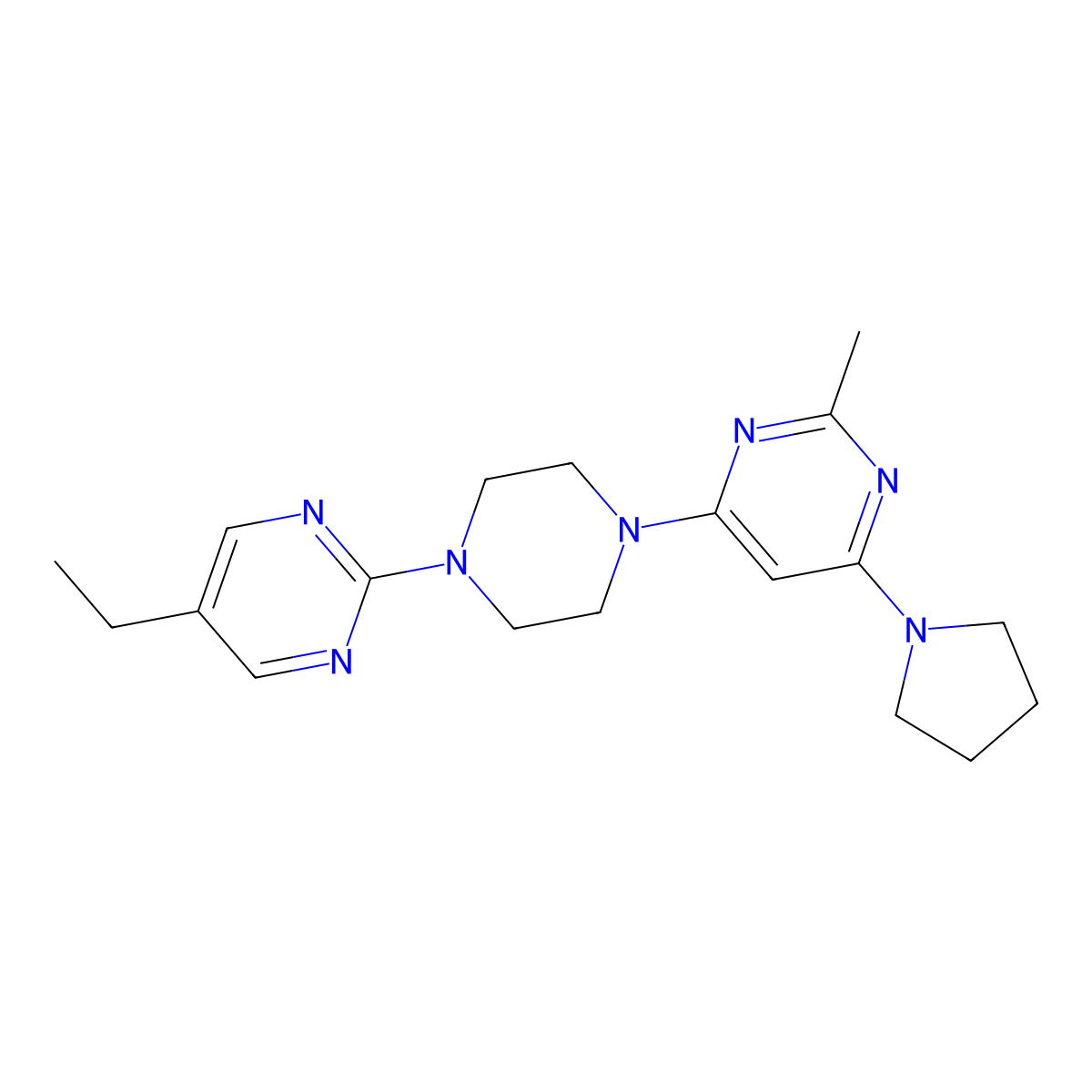 4-[4-(5-Ethylpyrimidin-2-yl)piperazin-1-yl]-2-methyl-6-(pyrrolidin-1-yl)pyrimidine molecular structure, CAS 2415625-20-4