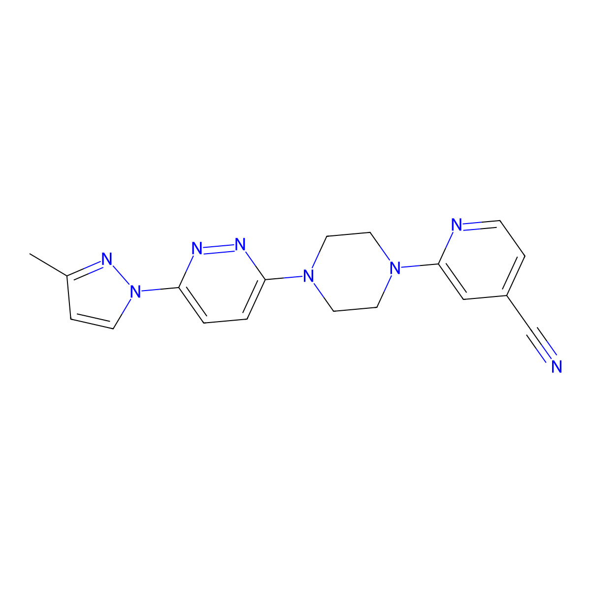 2-{4-[6-(3-methyl-1H-pyrazol-1-yl)pyridazin-3-yl]piperazin-1-yl}pyridine-4-carbonitrile molecular structure, CAS 2415625-22-6