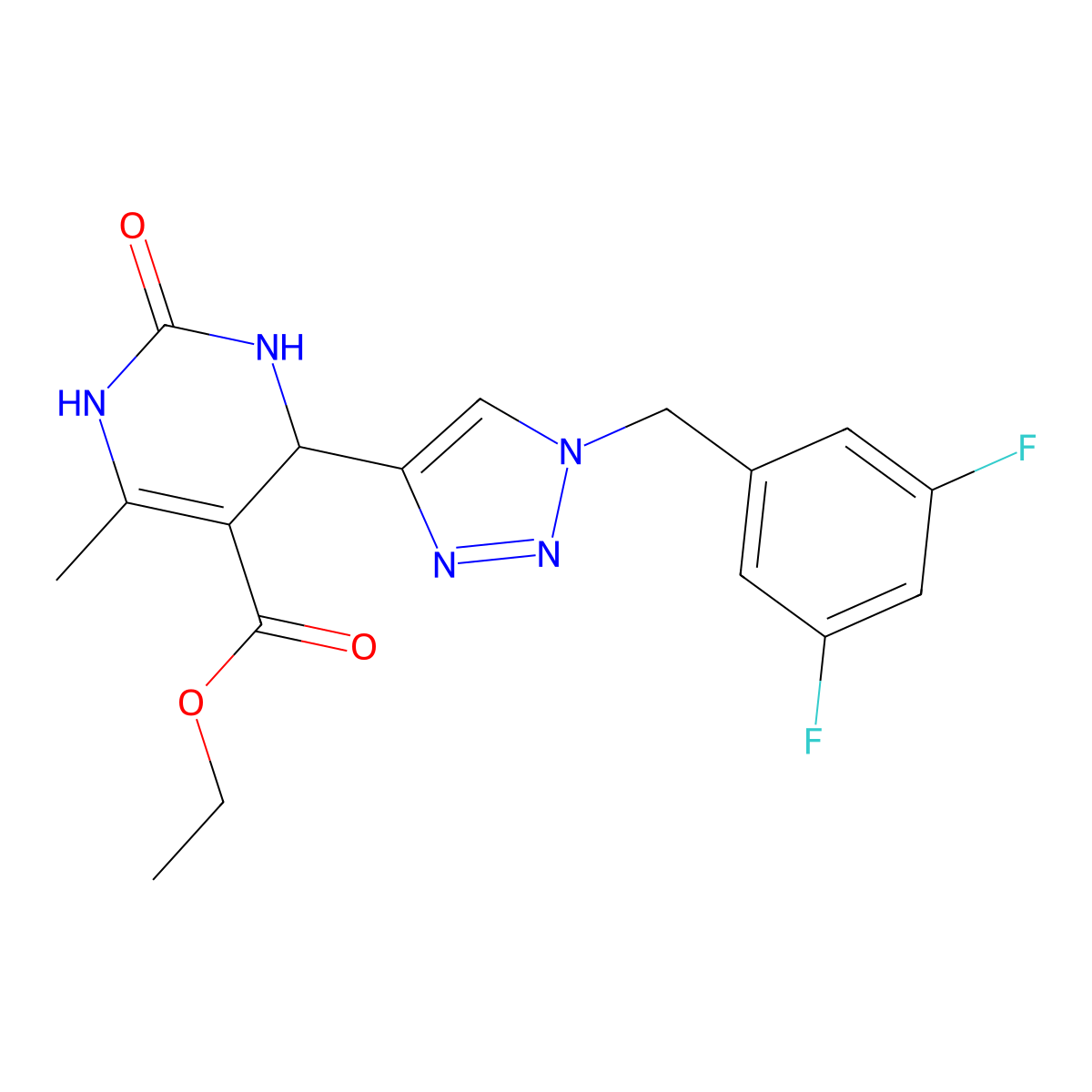 ethyl 4-{1-[(3,5-difluorophenyl)methyl]-1H-1,2,3-triazol-4-yl}-6-methyl-2-oxo-1,2,3,4-tetrahydropyrimidine-5-carboxylate molecular structure, CAS 2415625-24-8