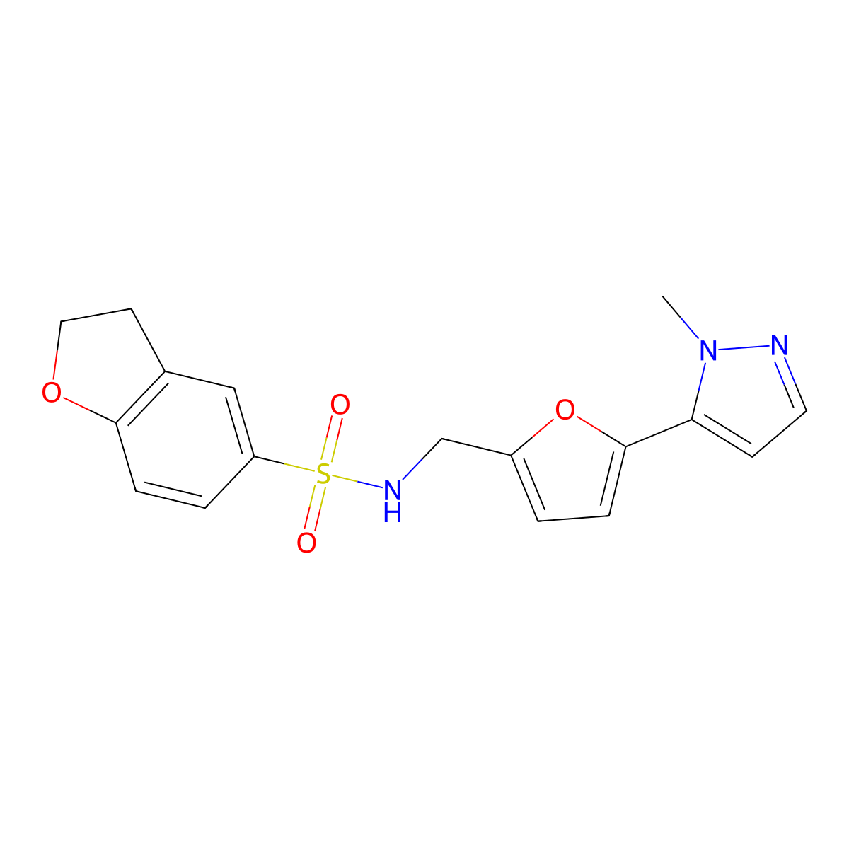 N-{[5-(1-methyl-1H-pyrazol-5-yl)furan-2-yl]methyl}-2,3-dihydro-1-benzofuran-5-sulfonamide molecular structure, CAS 2415625-25-9