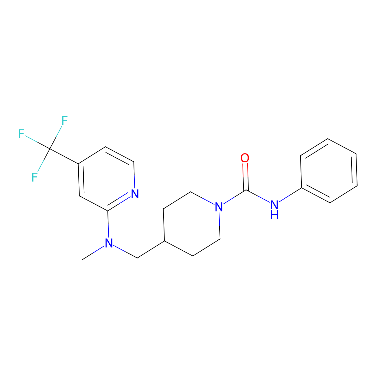 4-({methyl[4-(trifluoromethyl)pyridin-2-yl]amino}methyl)-N-phenylpiperidine-1-carboxamide molecular structure, CAS 2415625-27-1