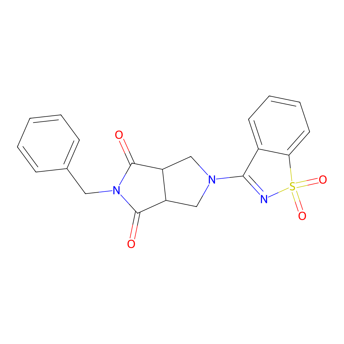 3-{5-Benzyl-4,6-dioxo-octahydropyrrolo[3,4-c]pyrrol-2-yl}-1lambda6,2-benzothiazole-1,1-dione molecular structure, CAS 2415625-28-2