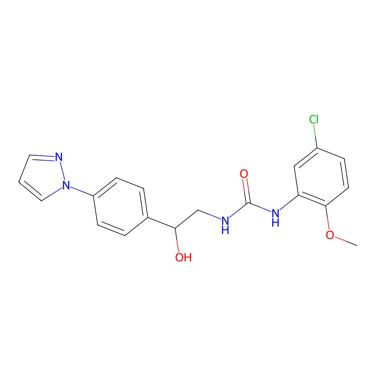 3-(5-chloro-2-methoxyphenyl)-1-{2-hydroxy-2-[4-(1H-pyrazol-1-yl)phenyl]ethyl}urea molecular structure, CAS 2415628-28-1