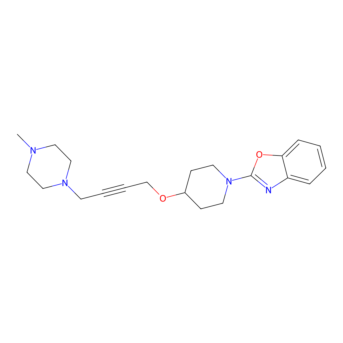 2-(4-{[4-(4-Methylpiperazin-1-yl)but-2-yn-1-yl]oxy}piperidin-1-yl)-1,3-benzoxazole molecular structure, CAS 2415628-30-5