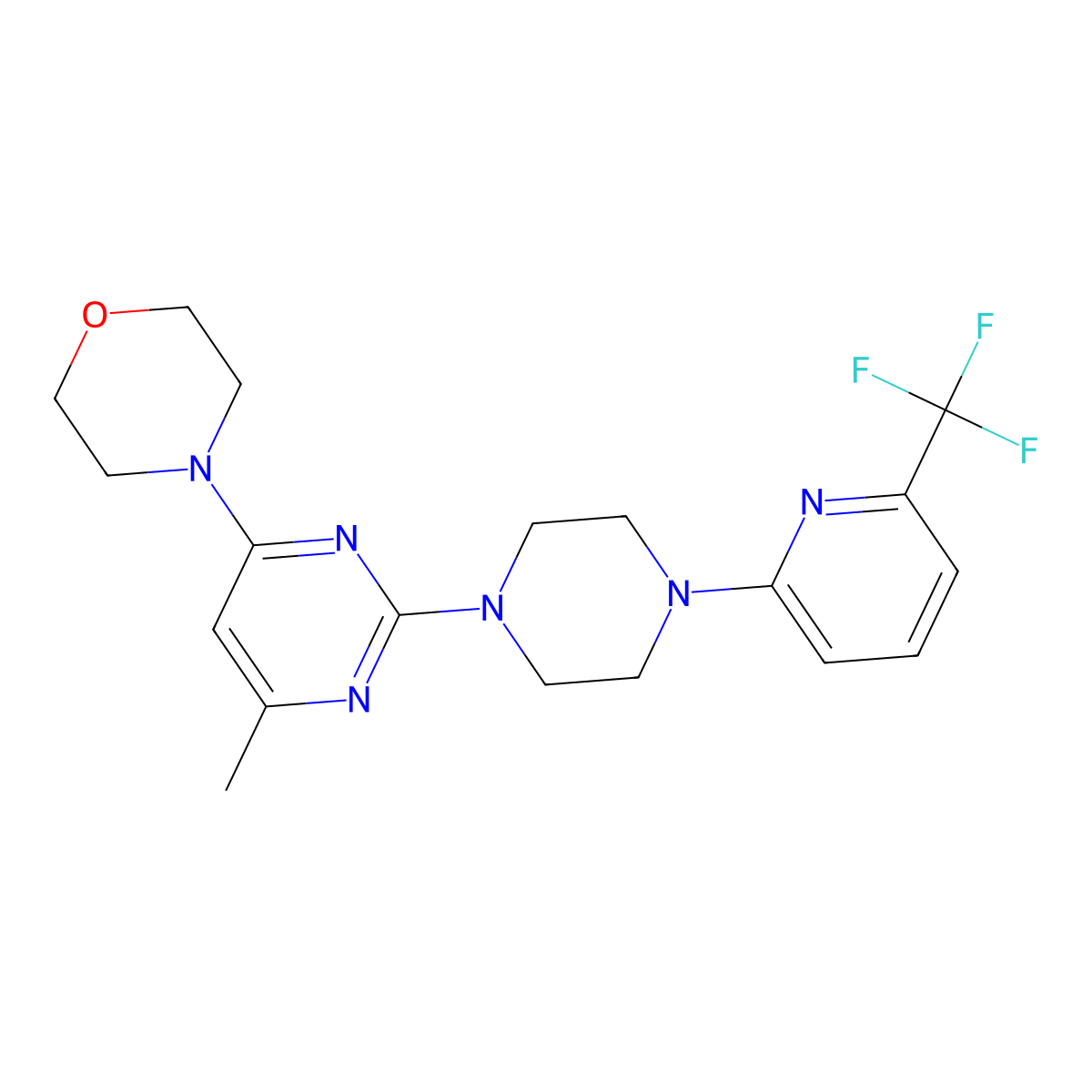 4-(6-Methyl-2-{4-[6-(trifluoromethyl)pyridin-2-yl]piperazin-1-yl}pyrimidin-4-yl)morpholine molecular structure, CAS 2415628-31-6