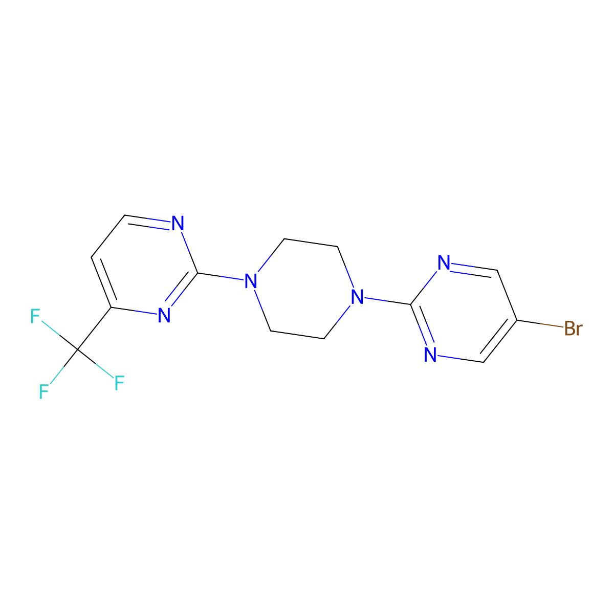 5-Bromo-2-{4-[4-(trifluoromethyl)pyrimidin-2-yl]piperazin-1-yl}pyrimidine molecular structure, CAS 2415628-35-0
