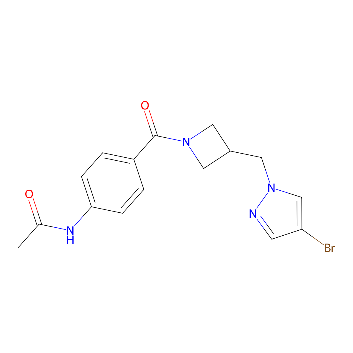 N-(4-{3-[(4-bromo-1H-pyrazol-1-yl)methyl]azetidine-1-carbonyl}phenyl)acetamide molecular structure, CAS 2415628-38-3