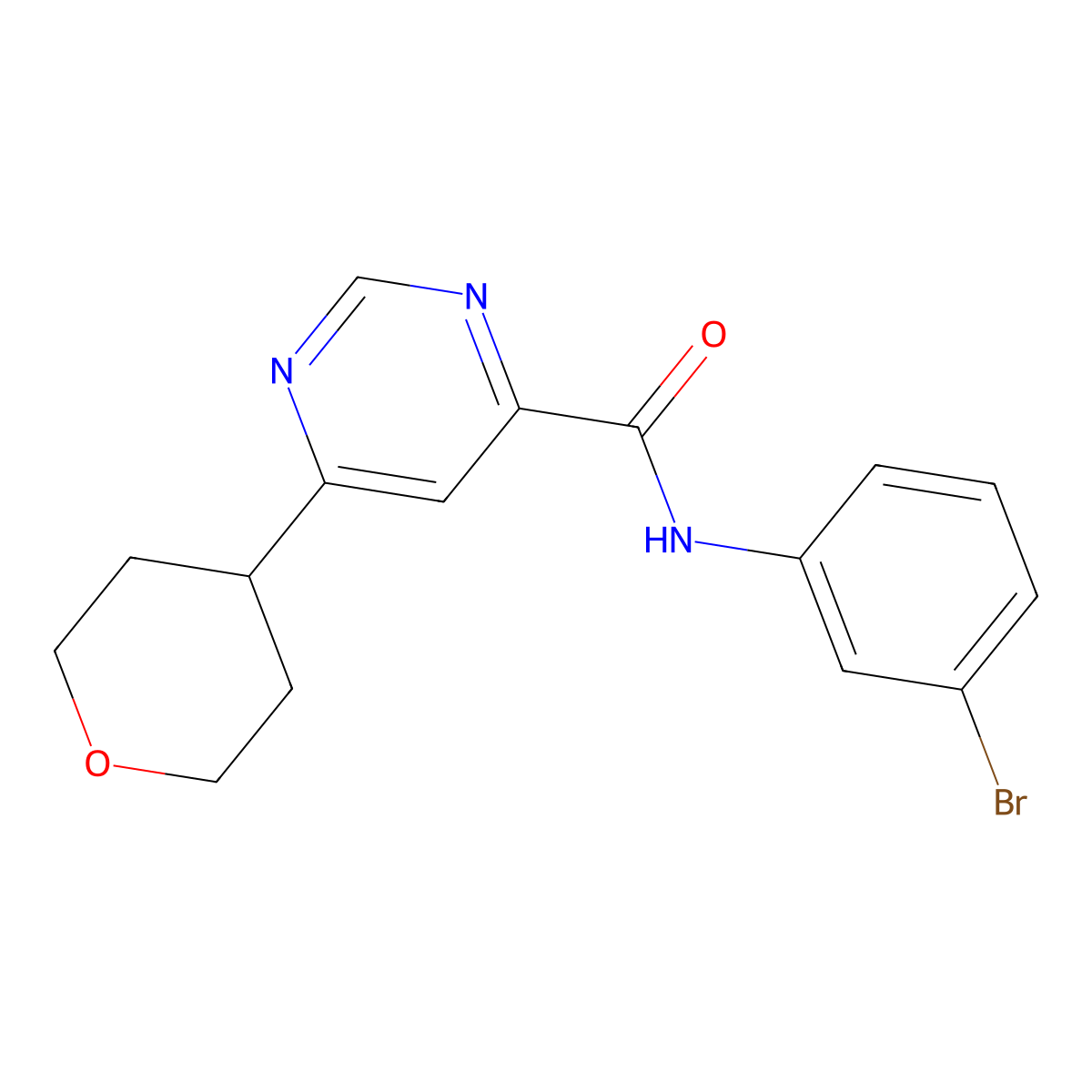 N-(3-Bromophenyl)-6-(oxan-4-yl)pyrimidine-4-carboxamide molecular structure, CAS 2415628-42-9