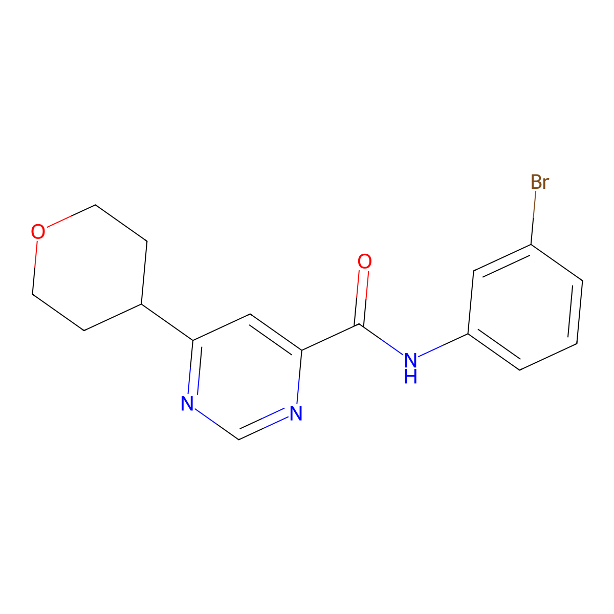 N-(3-Bromophenyl)-6-(oxan-4-yl)pyrimidine-4-carboxamide molecular structure, CAS 2415628-42-9