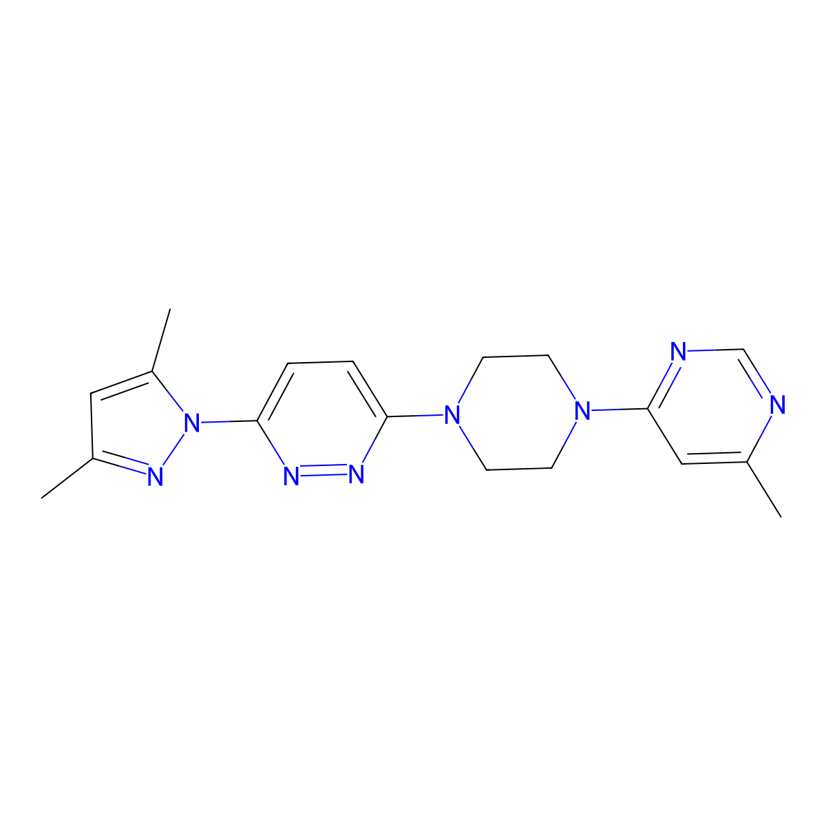 3-(3,5-dimethyl-1H-pyrazol-1-yl)-6-[4-(6-methylpyrimidin-4-yl)piperazin-1-yl]pyridazine molecular structure, CAS 2415628-43-0