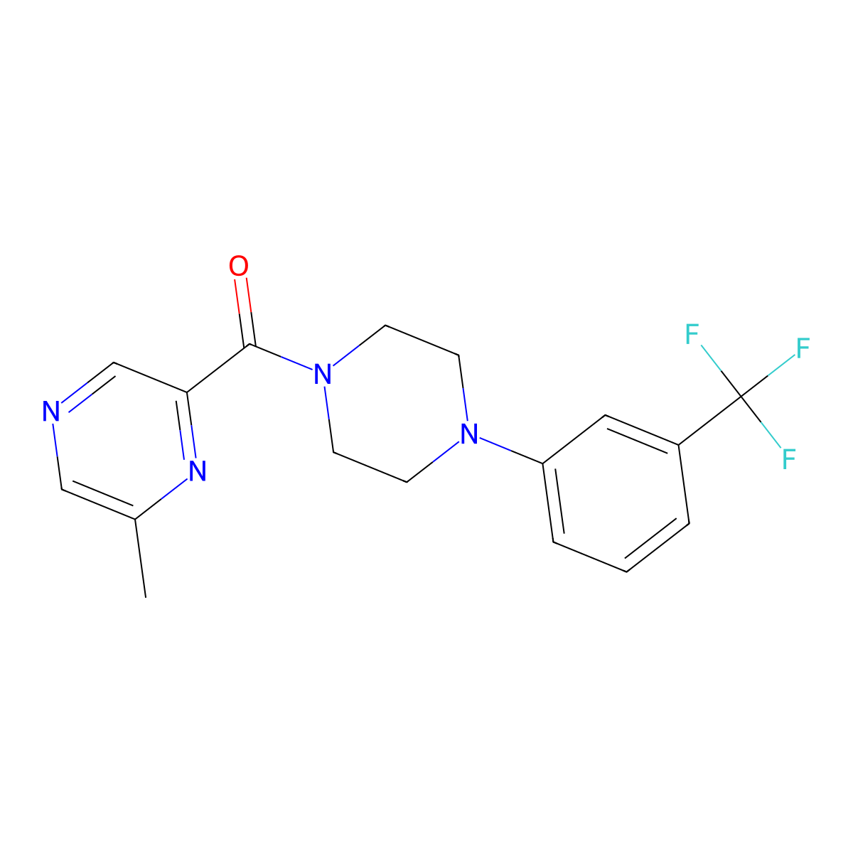2-Methyl-6-{4-[3-(trifluoromethyl)phenyl]piperazine-1-carbonyl}pyrazine molecular structure, CAS 2415628-46-3