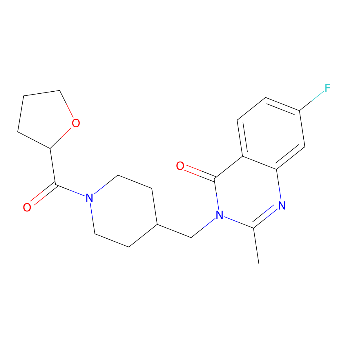 7-Fluoro-2-methyl-3-{[1-(oxolane-2-carbonyl)piperidin-4-yl]methyl}-3,4-dihydroquinazolin-4-one molecular structure, CAS 2415628-50-9
