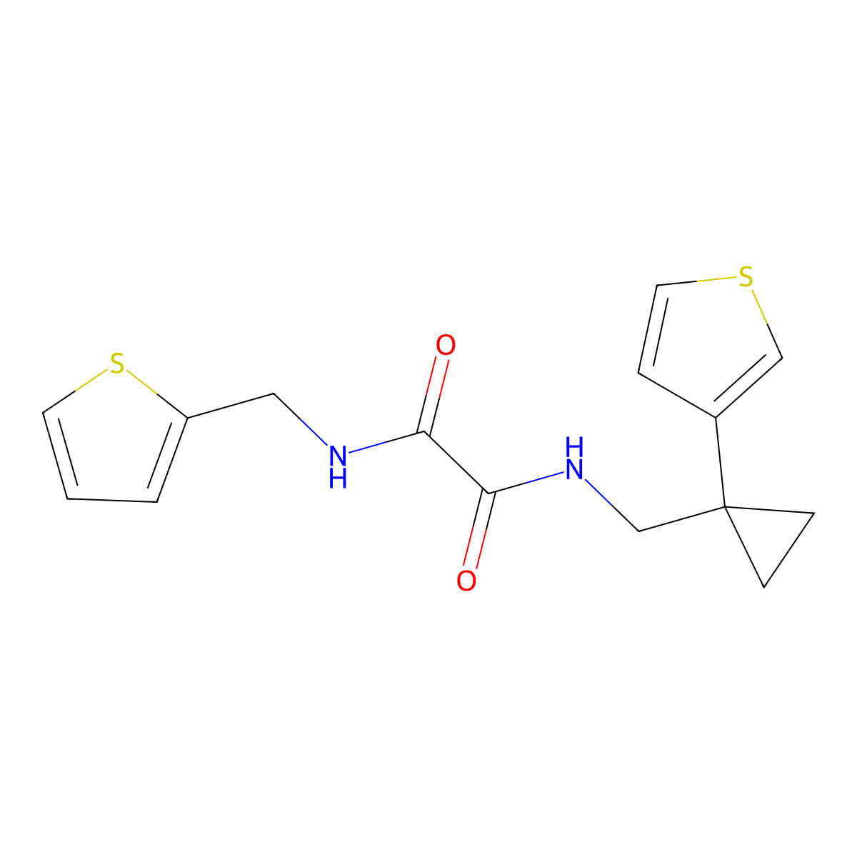 N'-[(thiophen-2-yl)methyl]-N-{[1-(thiophen-3-yl)cyclopropyl]methyl}ethanediamide molecular structure, CAS 2415628-51-0