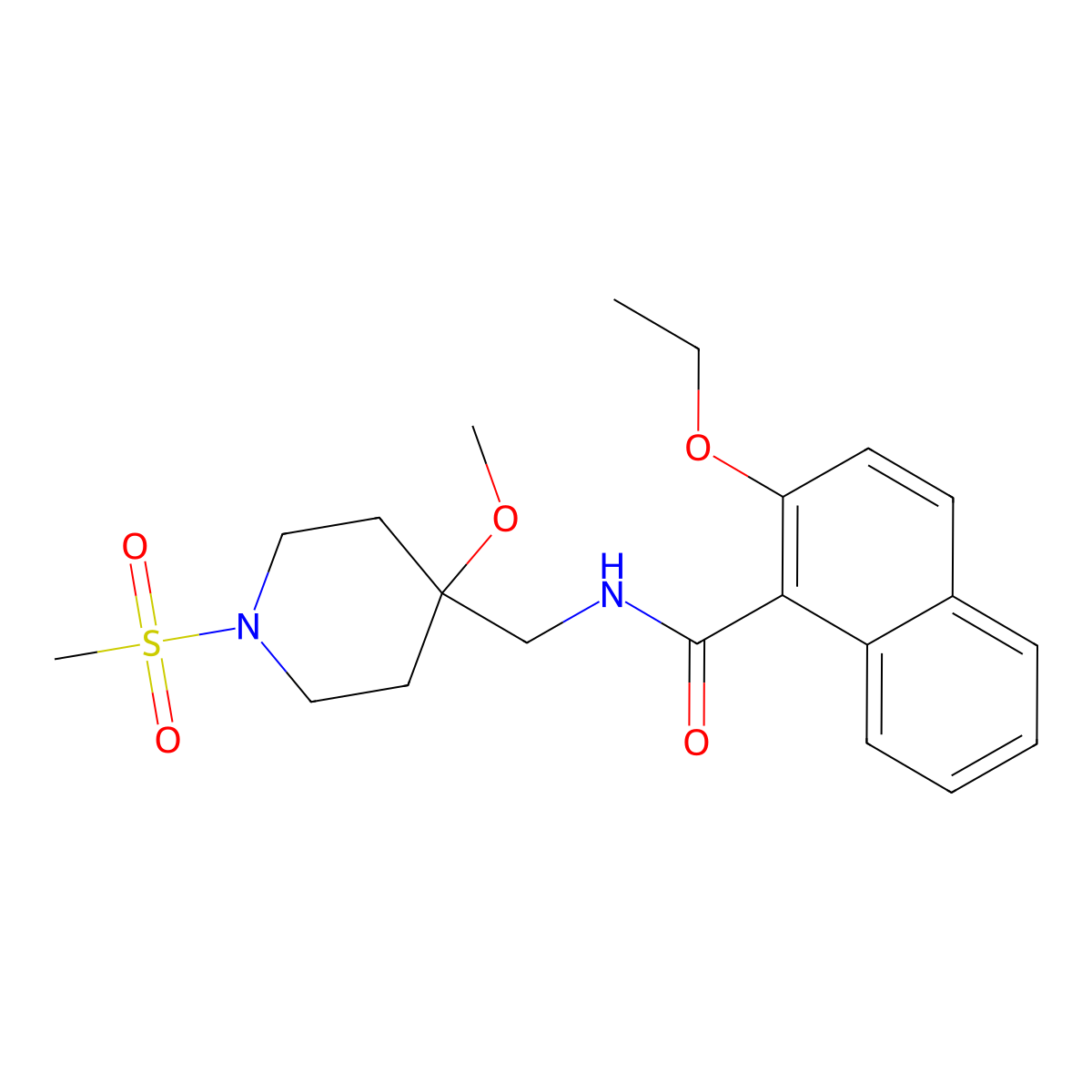 2-ethoxy-N-[(1-methanesulfonyl-4-methoxypiperidin-4-yl)methyl]naphthalene-1-carboxamide molecular structure, CAS 2415628-53-2
