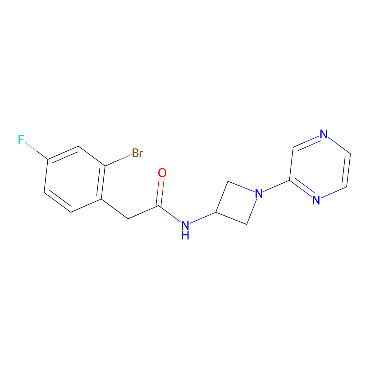 2-(2-bromo-4-fluorophenyl)-N-[1-(pyrazin-2-yl)azetidin-3-yl]acetamide molecular structure, CAS 2415628-54-3