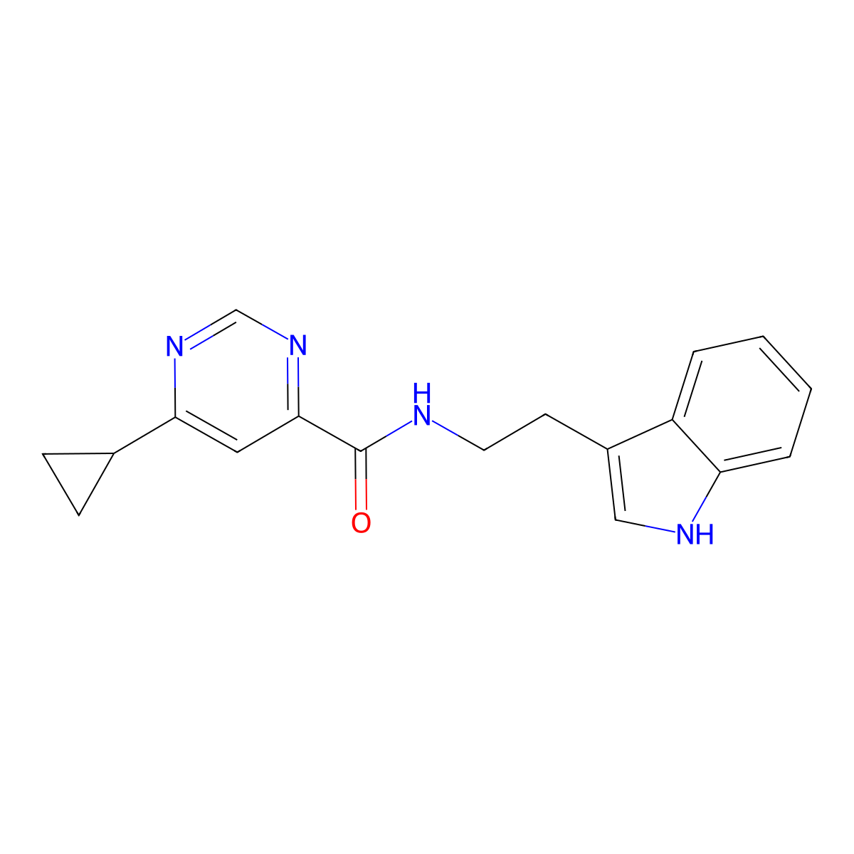 6-Cyclopropyl-N-[2-(1H-indol-3-yl)ethyl]pyrimidine-4-carboxamide molecular structure, CAS 2415628-67-8