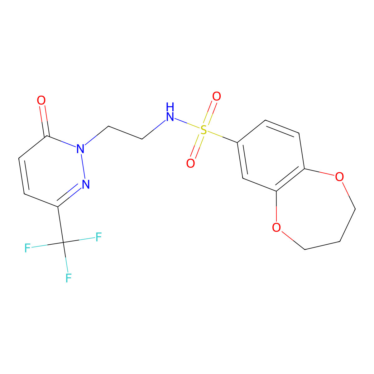 N-{2-[6-oxo-3-(trifluoromethyl)-1,6-dihydropyridazin-1-yl]ethyl}-3,4-dihydro-2H-1,5-benzodioxepine-7-sulfonamide molecular structure, CAS 2415628-69-0