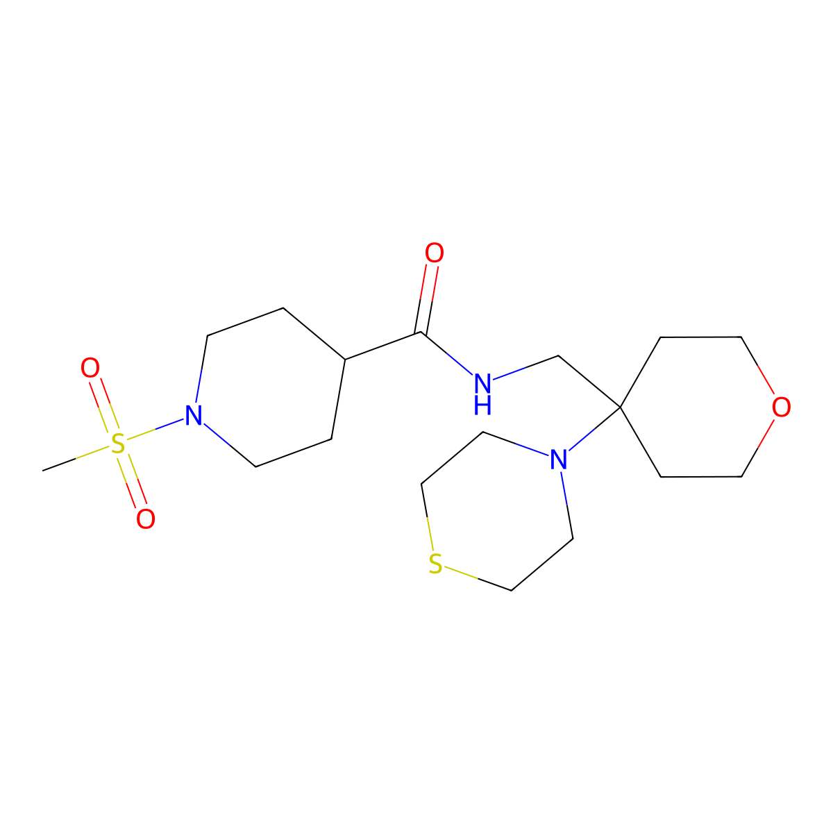 1-methanesulfonyl-N-{[4-(thiomorpholin-4-yl)oxan-4-yl]methyl}piperidine-4-carboxamide molecular structure, CAS 2415628-71-4