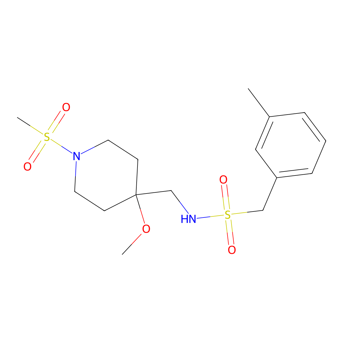 N-[(1-methanesulfonyl-4-methoxypiperidin-4-yl)methyl]-1-(3-methylphenyl)methanesulfonamide molecular structure, CAS 2415628-73-6