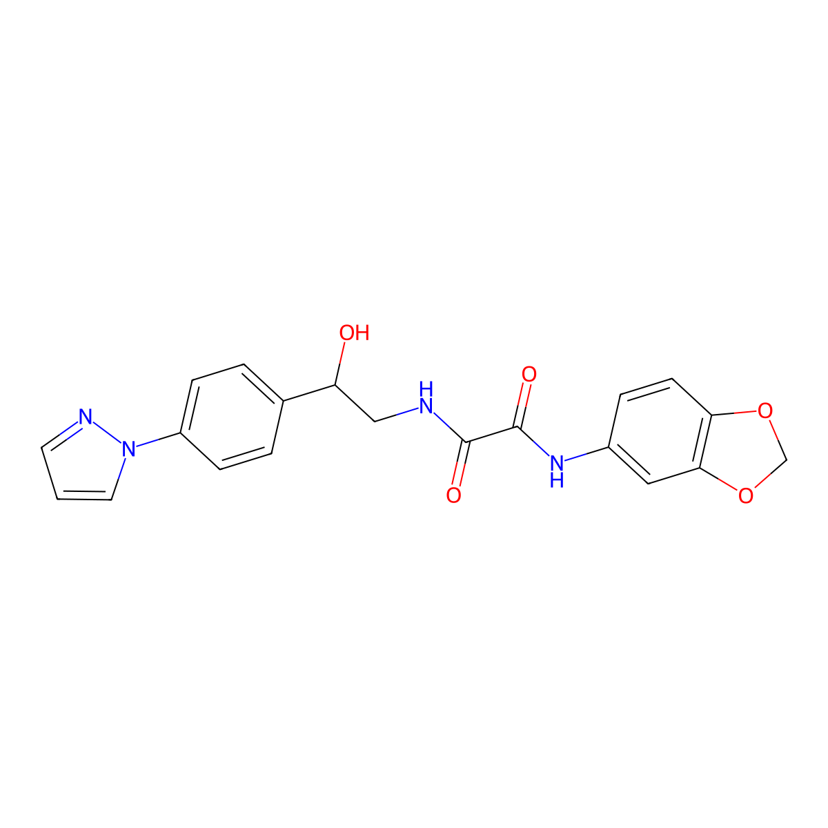 N-(2H-1,3-benzodioxol-5-yl)-N'-{2-hydroxy-2-[4-(1H-pyrazol-1-yl)phenyl]ethyl}ethanediamide molecular structure, CAS 2415628-74-7