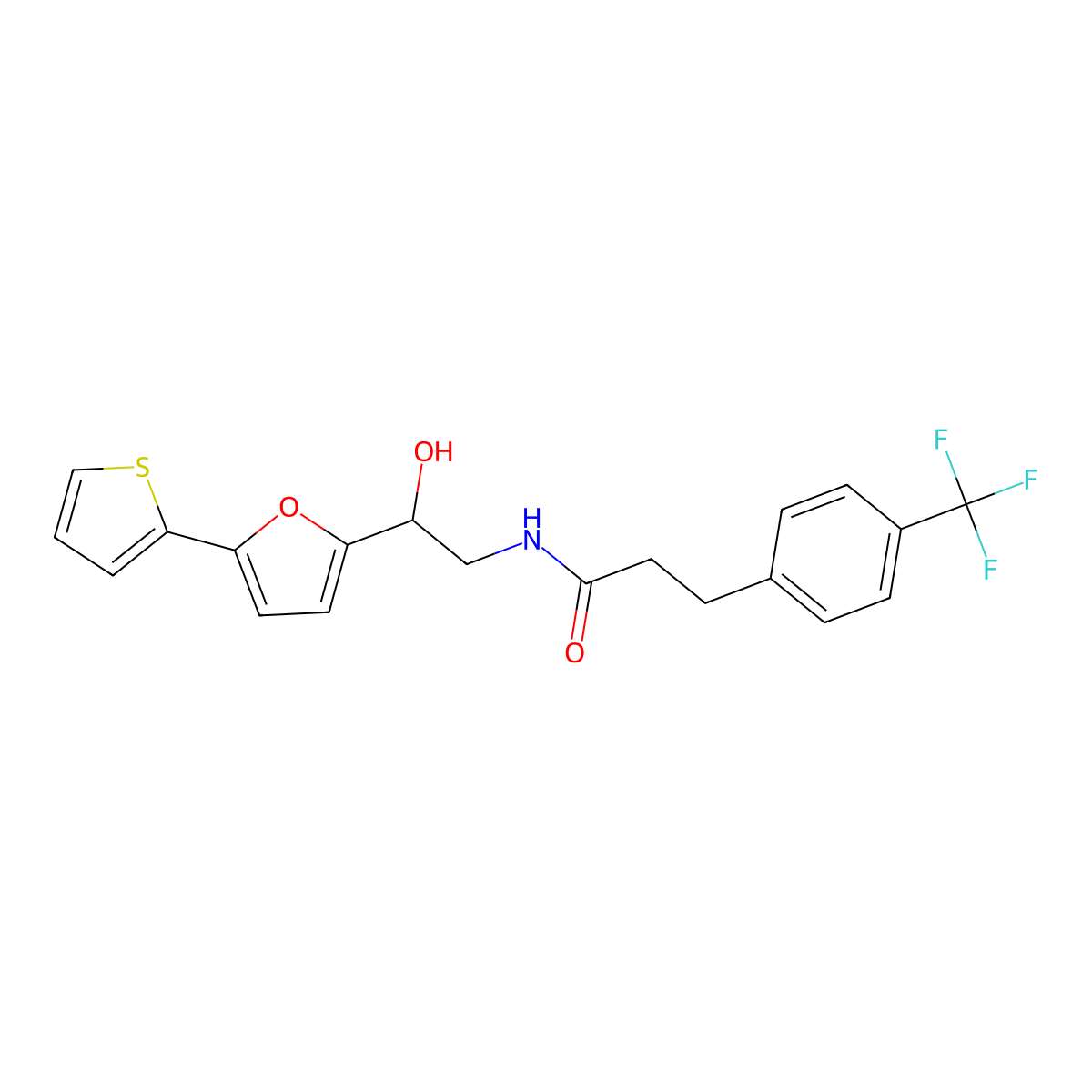 N-{2-hydroxy-2-[5-(thiophen-2-yl)furan-2-yl]ethyl}-3-[4-(trifluoromethyl)phenyl]propanamide molecular structure, CAS 2415628-76-9