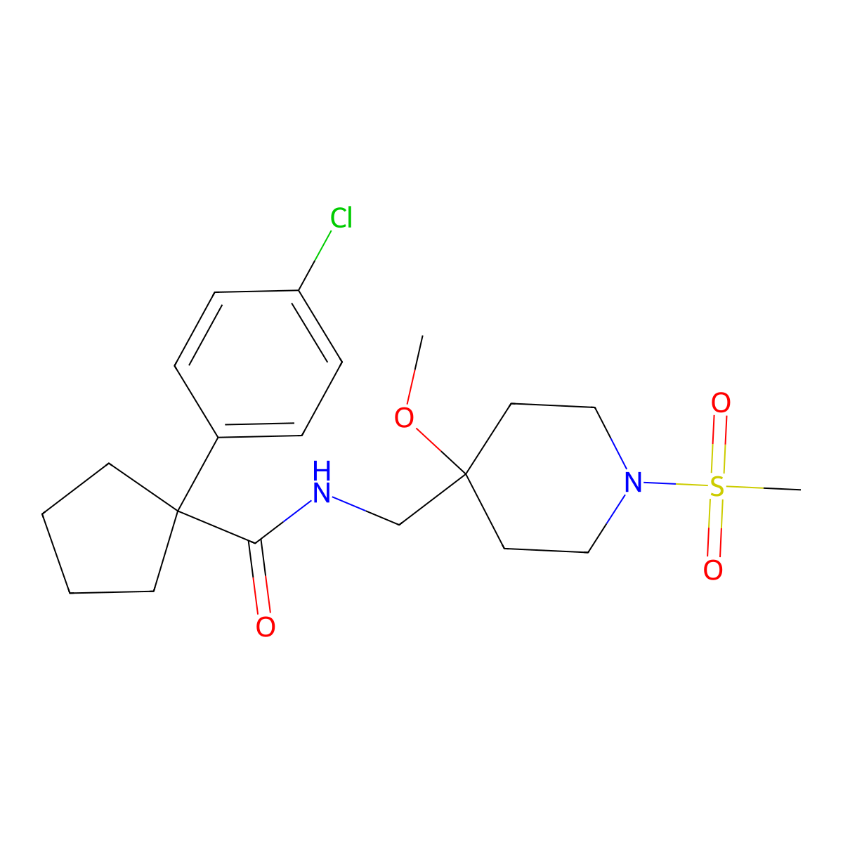 1-(4-chlorophenyl)-N-[(1-methanesulfonyl-4-methoxypiperidin-4-yl)methyl]cyclopentane-1-carboxamide molecular structure, CAS 2415628-81-6