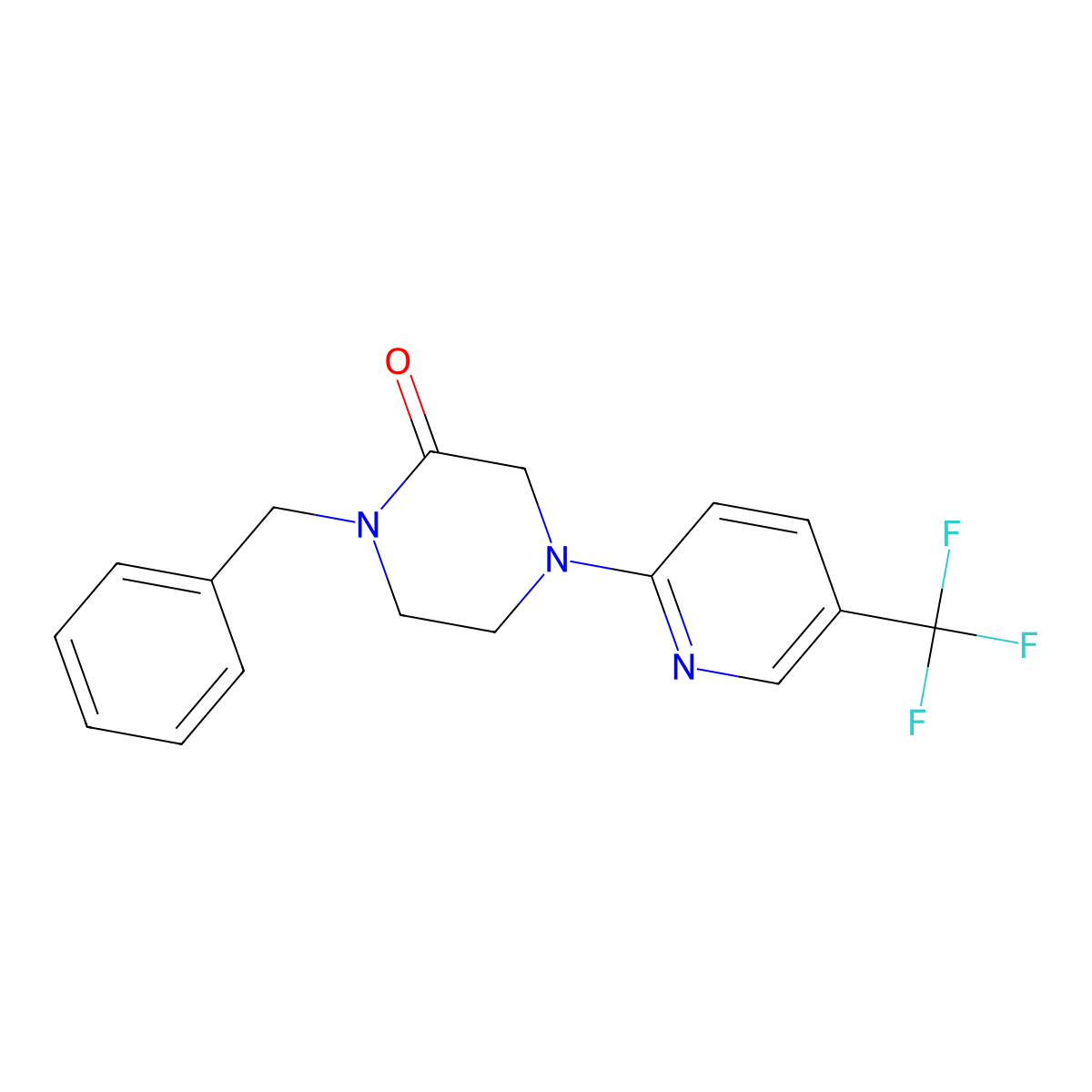 1-Benzyl-4-[5-(trifluoromethyl)pyridin-2-yl]piperazin-2-one molecular structure, CAS 2415628-83-8