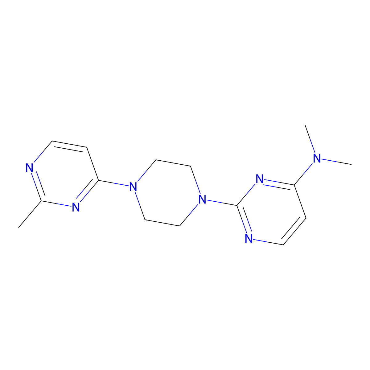 N,N-dimethyl-2-[4-(2-methylpyrimidin-4-yl)piperazin-1-yl]pyrimidin-4-amine molecular structure, CAS 2415628-86-1